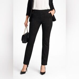 Anne Klein Size L Black Textured Leopard Pull-On Print Pants Stretch Slim Leg